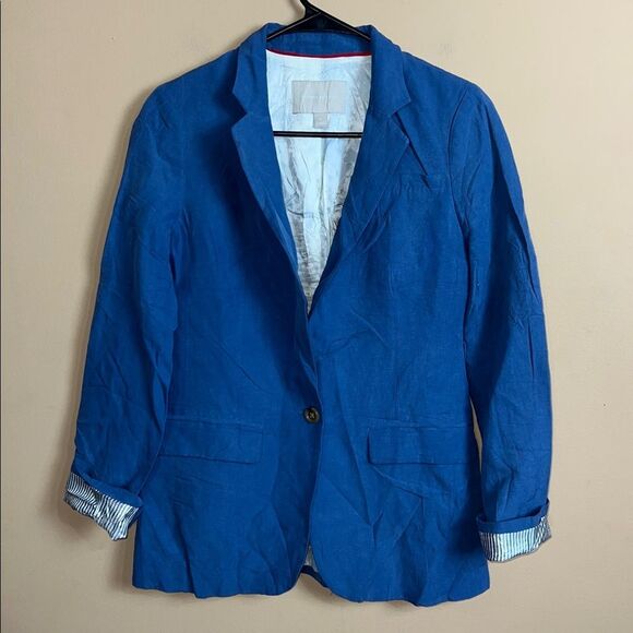 Banana Republic Women’s Size 0 Blue Chambray Silk Linen Blazer - Picture 1 of 6